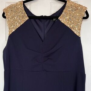 SL Fashions Navy Dress with Gold Sequin Accents